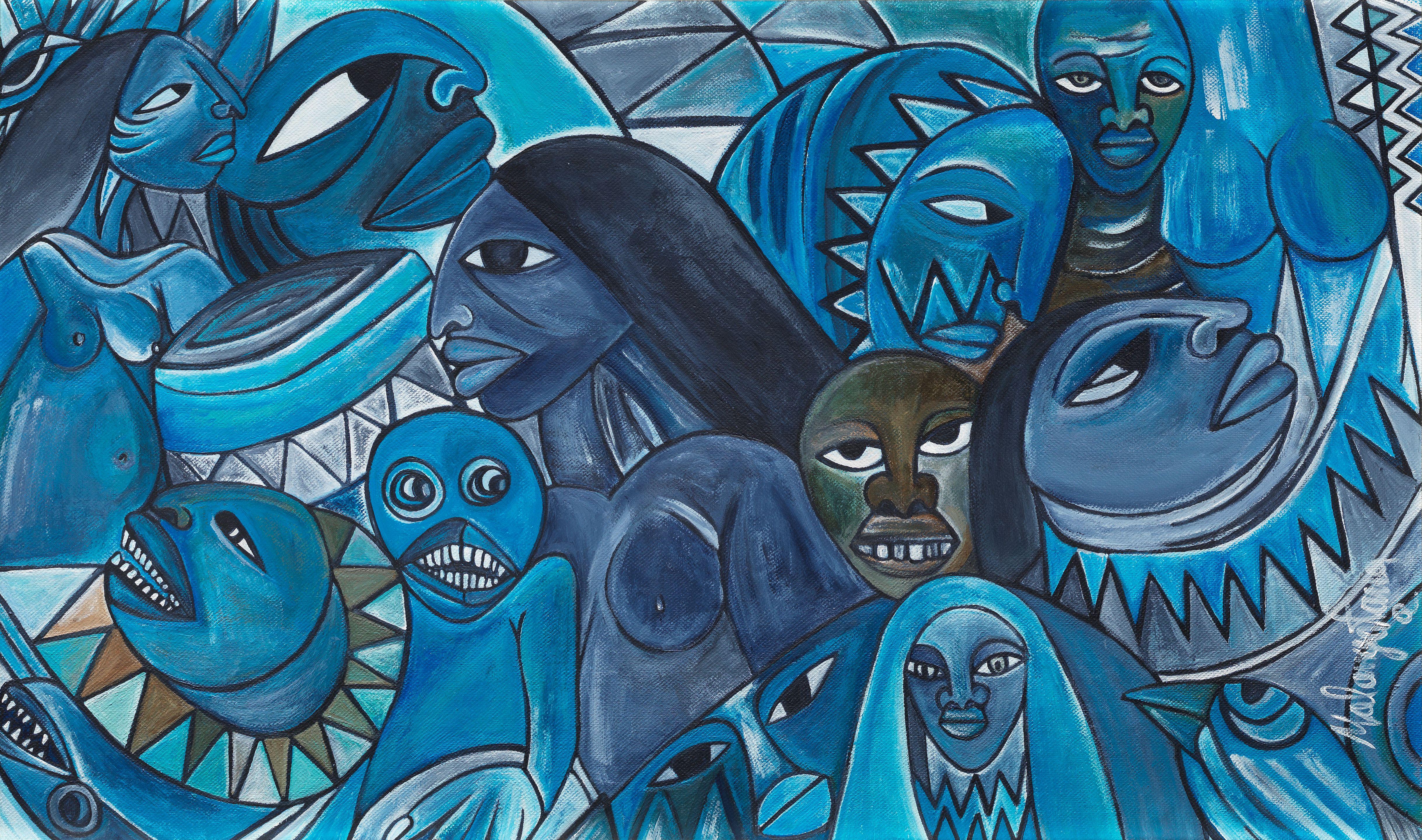 Malangatana Valente Ngwenya - Blue faces