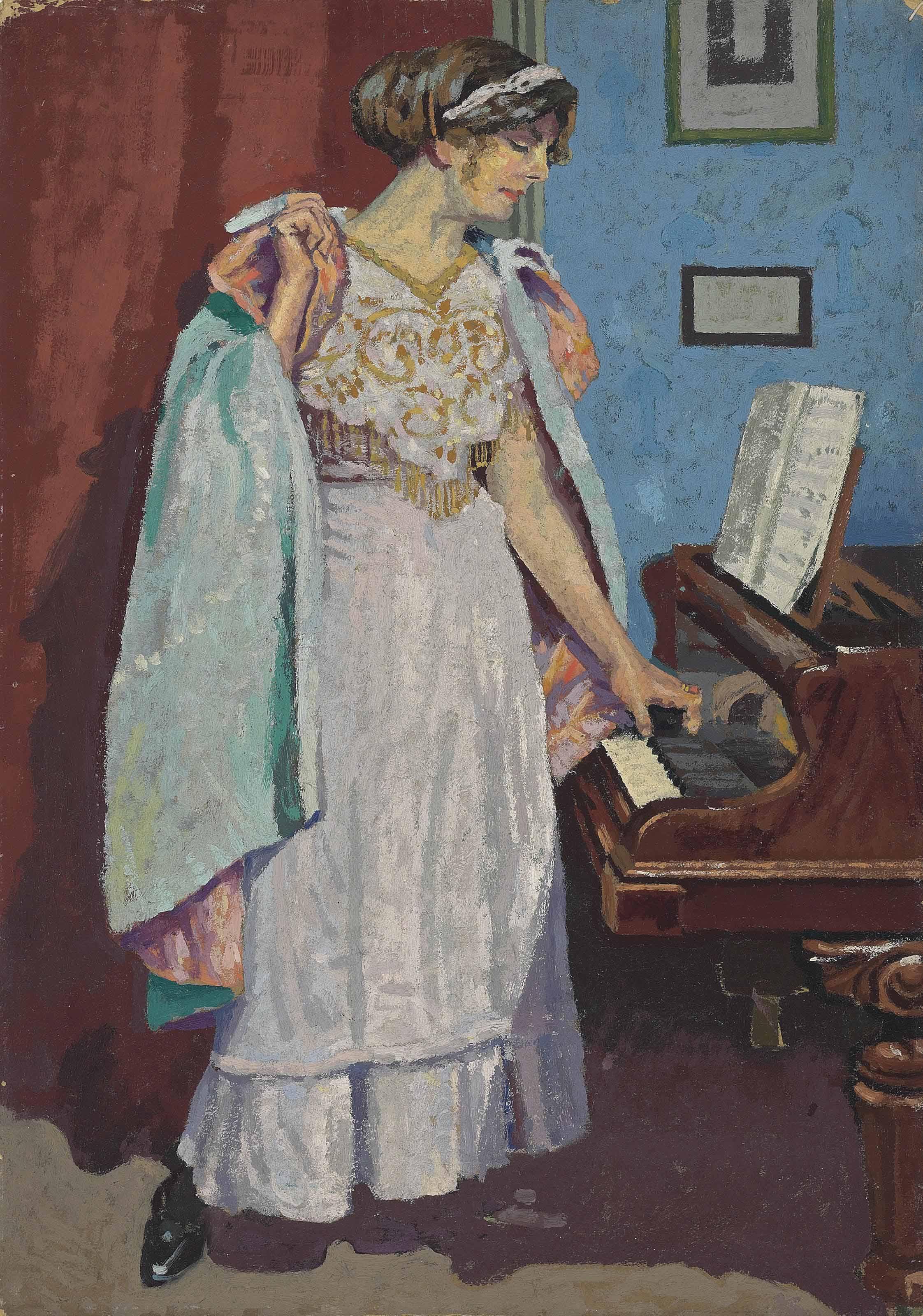 Malcolm Drummond - Arabesque at the piano; Zina Ogilvie, the artist\'s wife