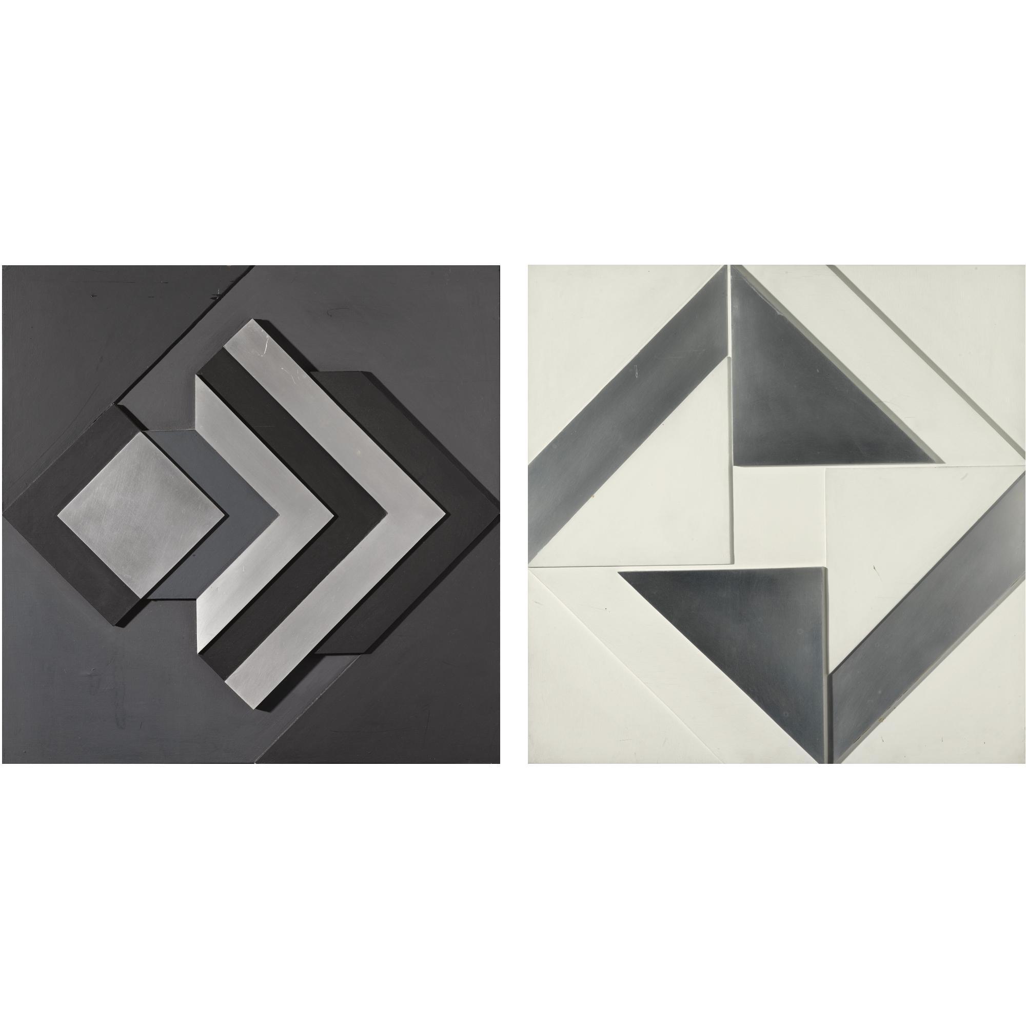 Malcolm Hughes - British White And Aluminium; Black, Grey And Aluminium