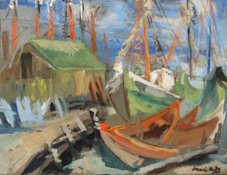 Mané-Katz - Boats and Cottage