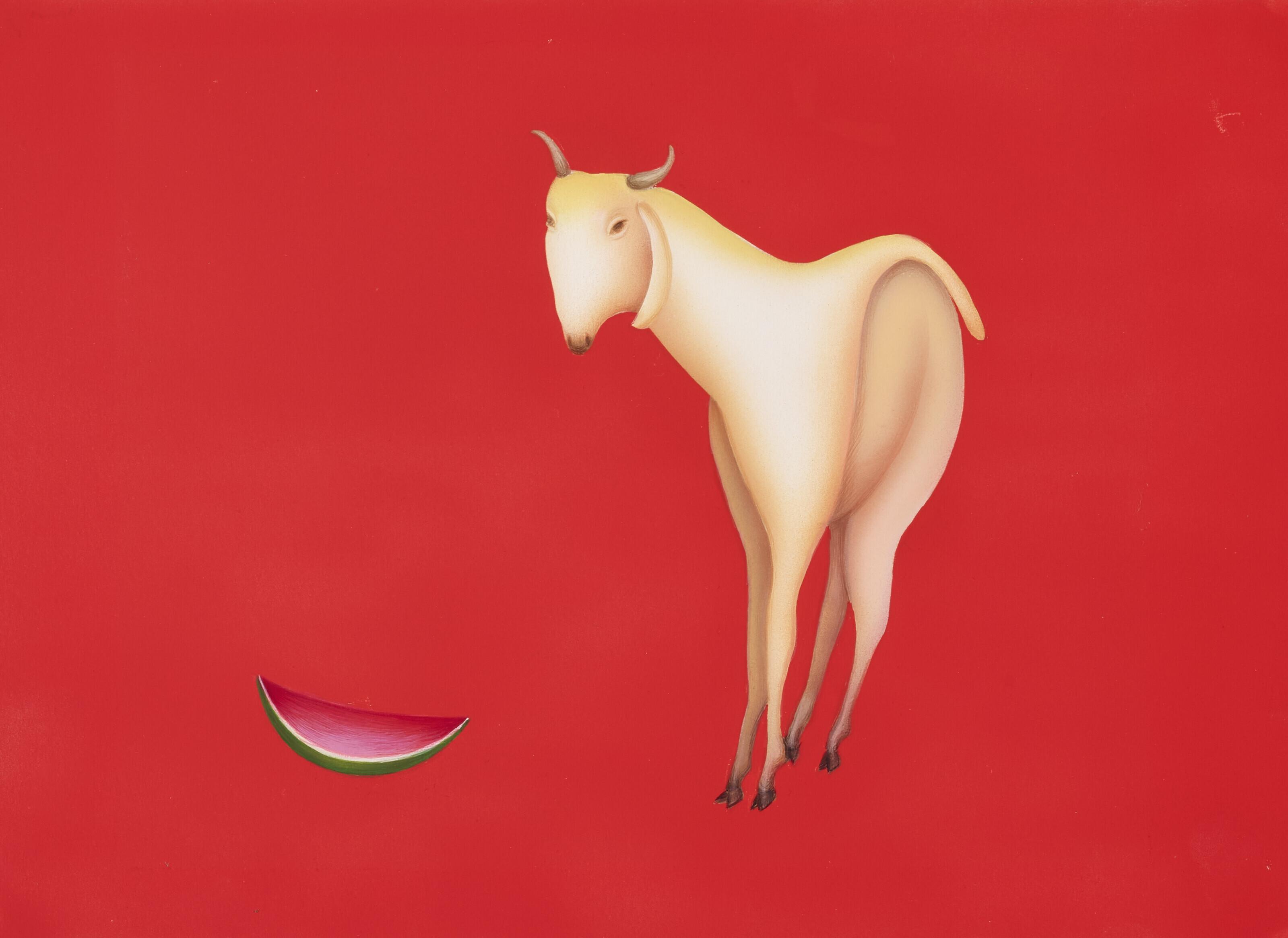 Manjit Bawa - Untitled (Goat and Watermelon)