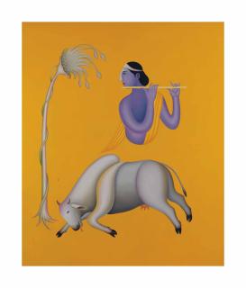 Manjit Bawa - Untitled (Krishna and Cow)