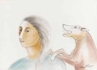 Manjit Bawa - Untitled (Lady With Dog)