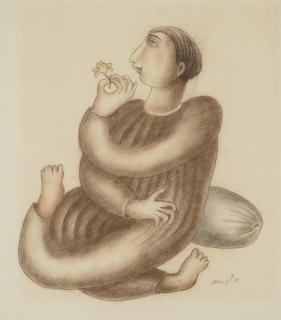 Manjit Bawa - Untitled (Seated Man with Flower)