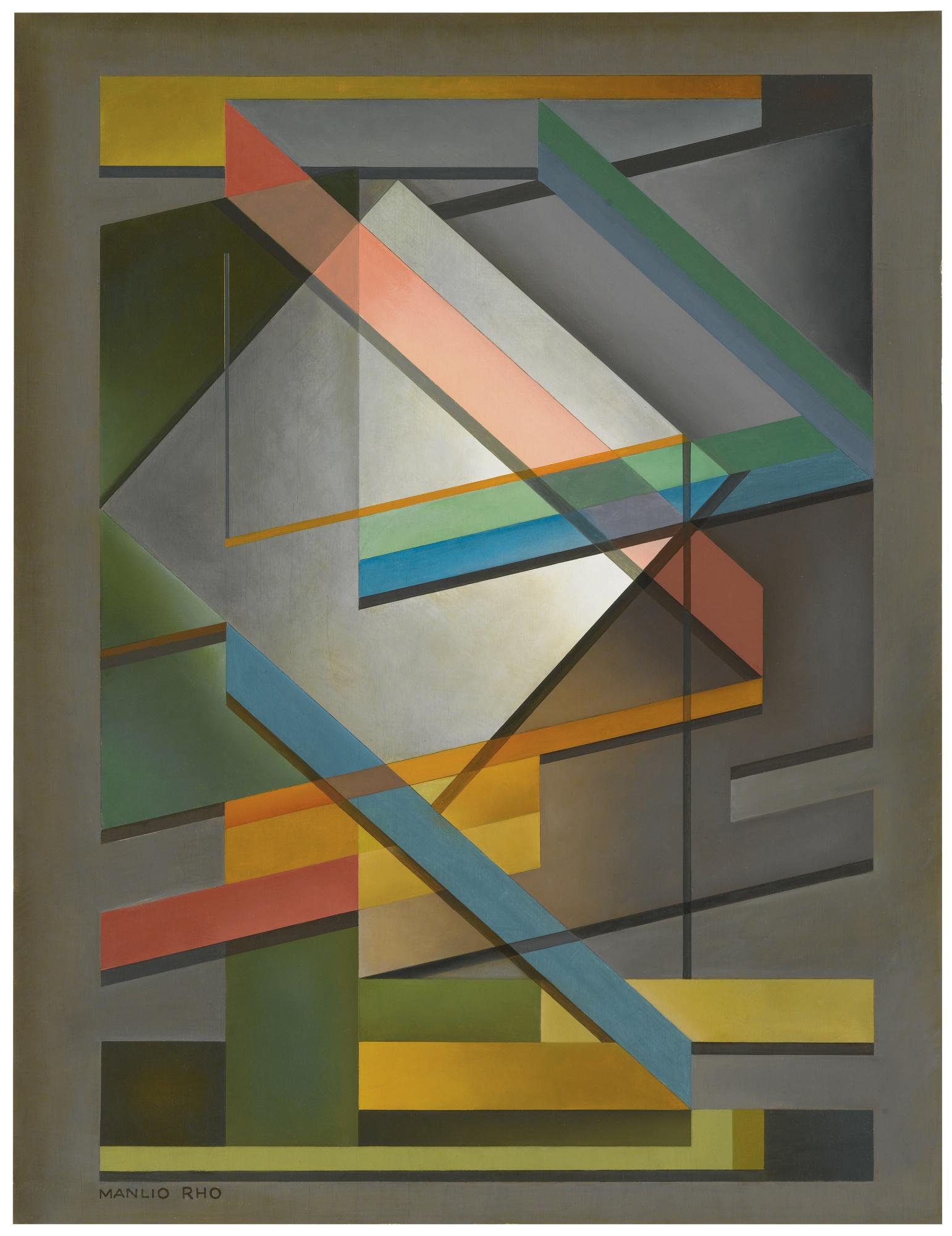 Manlio Rho - Composizione 303 Bsigned, Oil On Panel. Executed In 1950