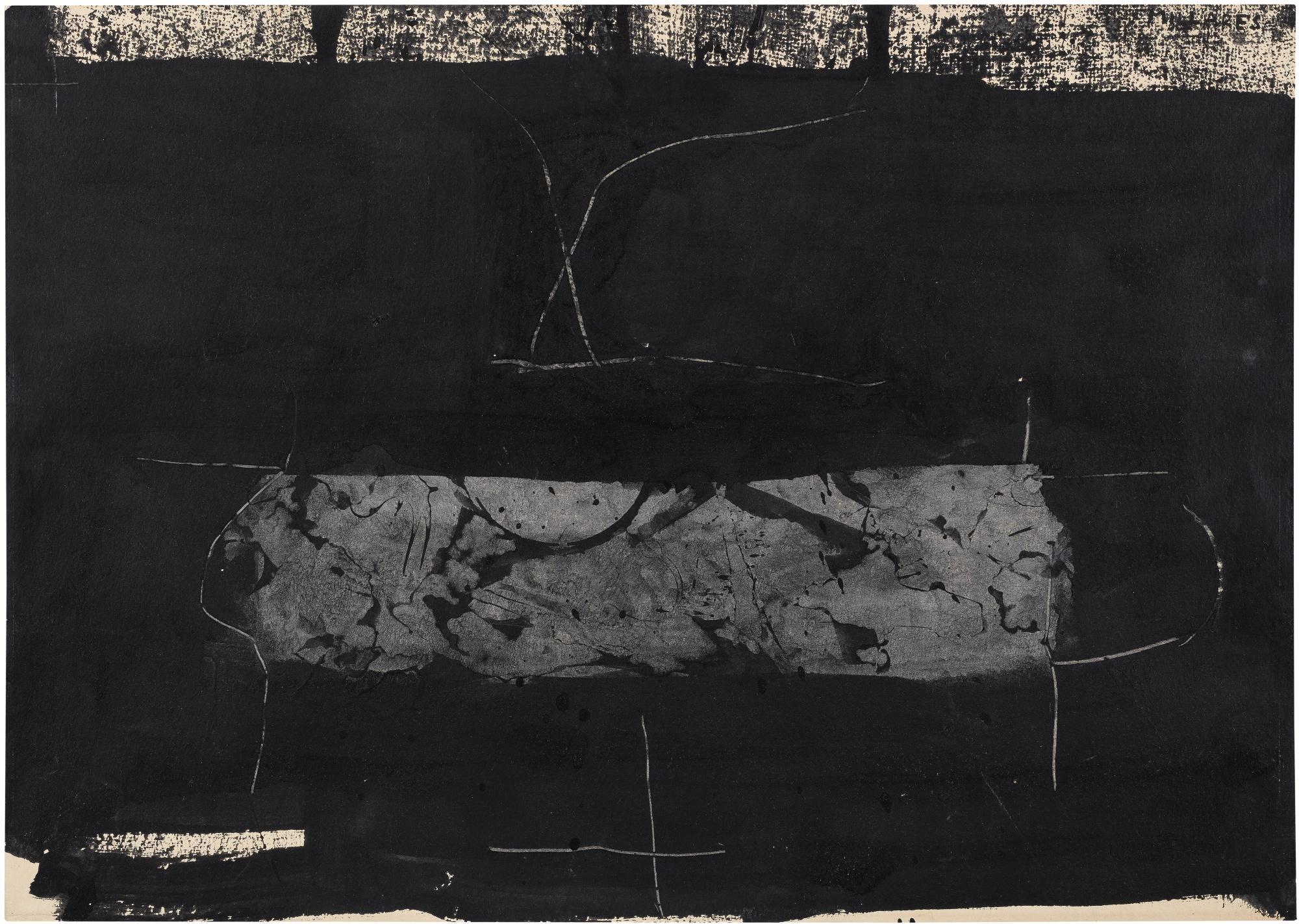 Manolo Millares - Composition Noir Et Gris Foncé