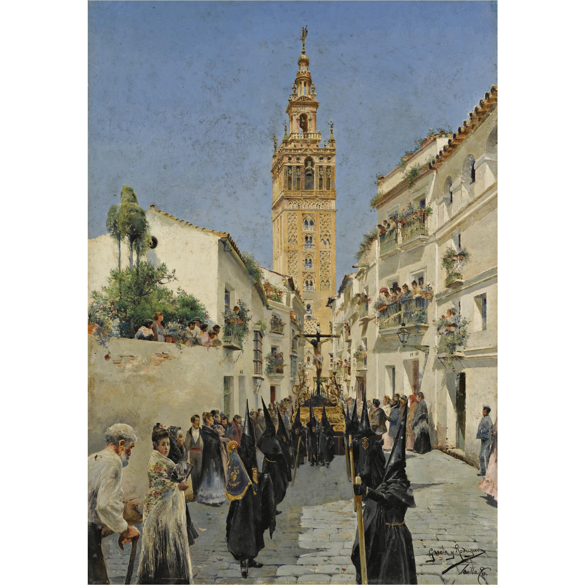 Manuel García Rodríguez - Spanish procesión De Semana Santa En La Callle Mateos Gago, Sevilla (Easter Procession In Mateos Gago Street, Seville)