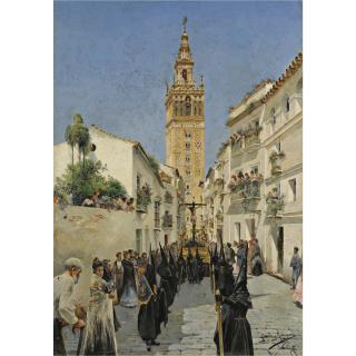 Manuel García Rodríguez - Spanish procesión De Semana Santa En La Callle Mateos Gago, Sevilla (Easter Procession In Mateos Gago Street, Seville)