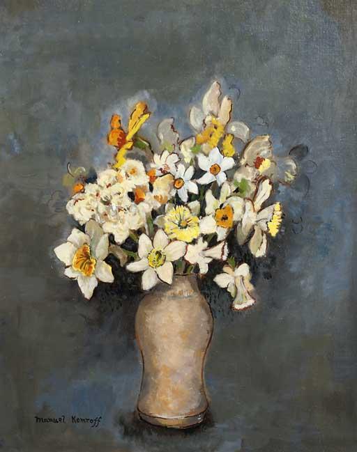 Manuel Komroff - A still life with white flowers in a vase
