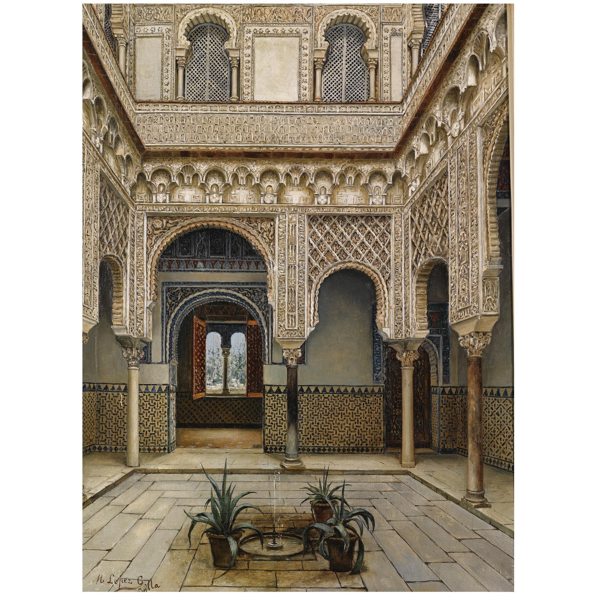 Manuel López Cantero - Spanish Patio Del Alcazar De Sevilla