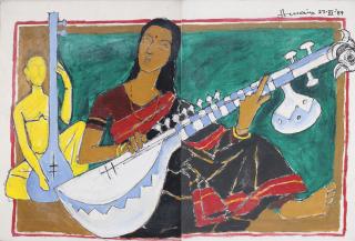 Maqbool Fida Husain - Lady Playing A Veena