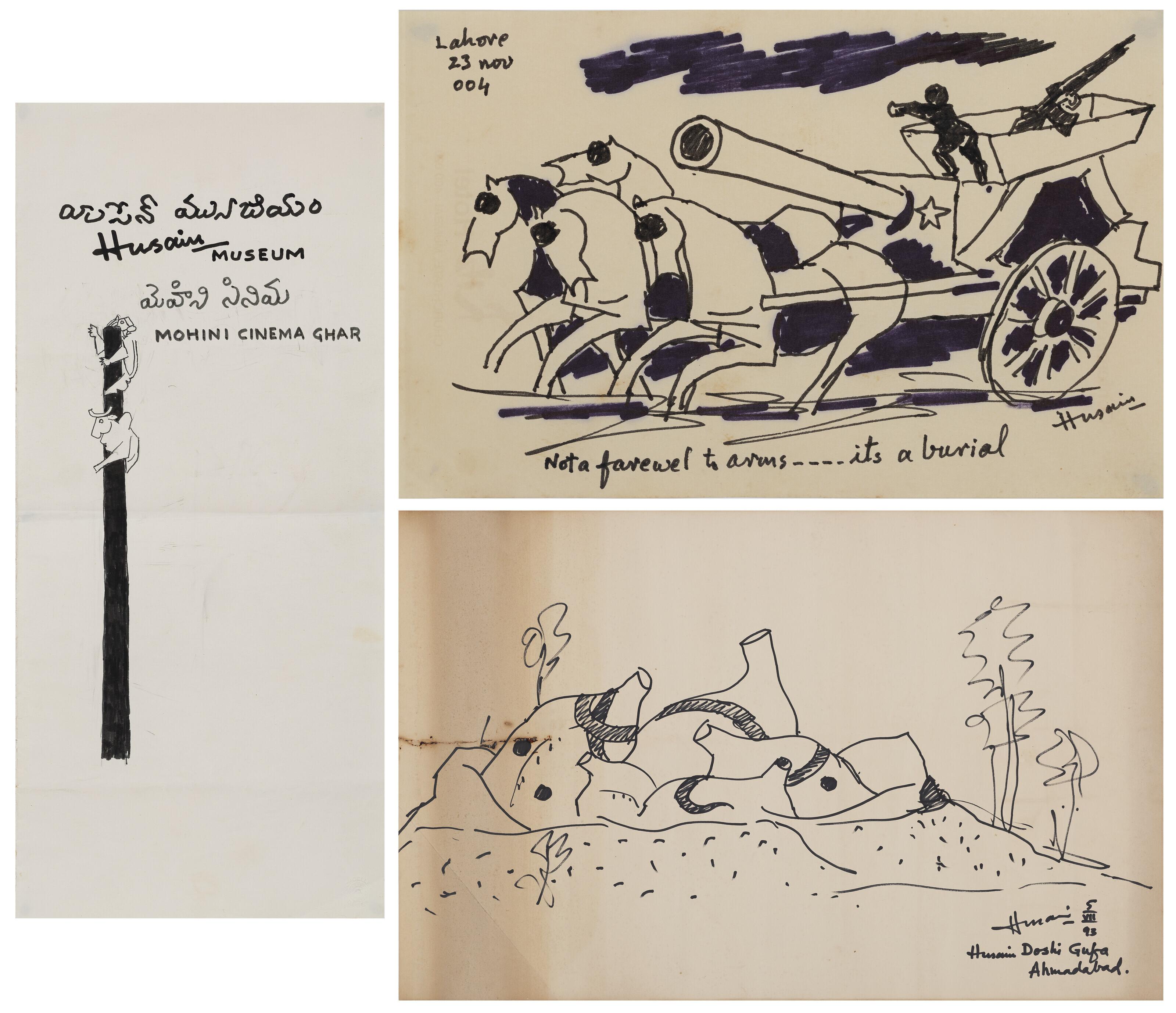 Maqbool Fida Husain - Mohini Cinema Ghar; Not A Farewell To Arms; Husain Doshi Gufa