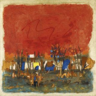 Maqbool Fida Husain - Red Landscape
