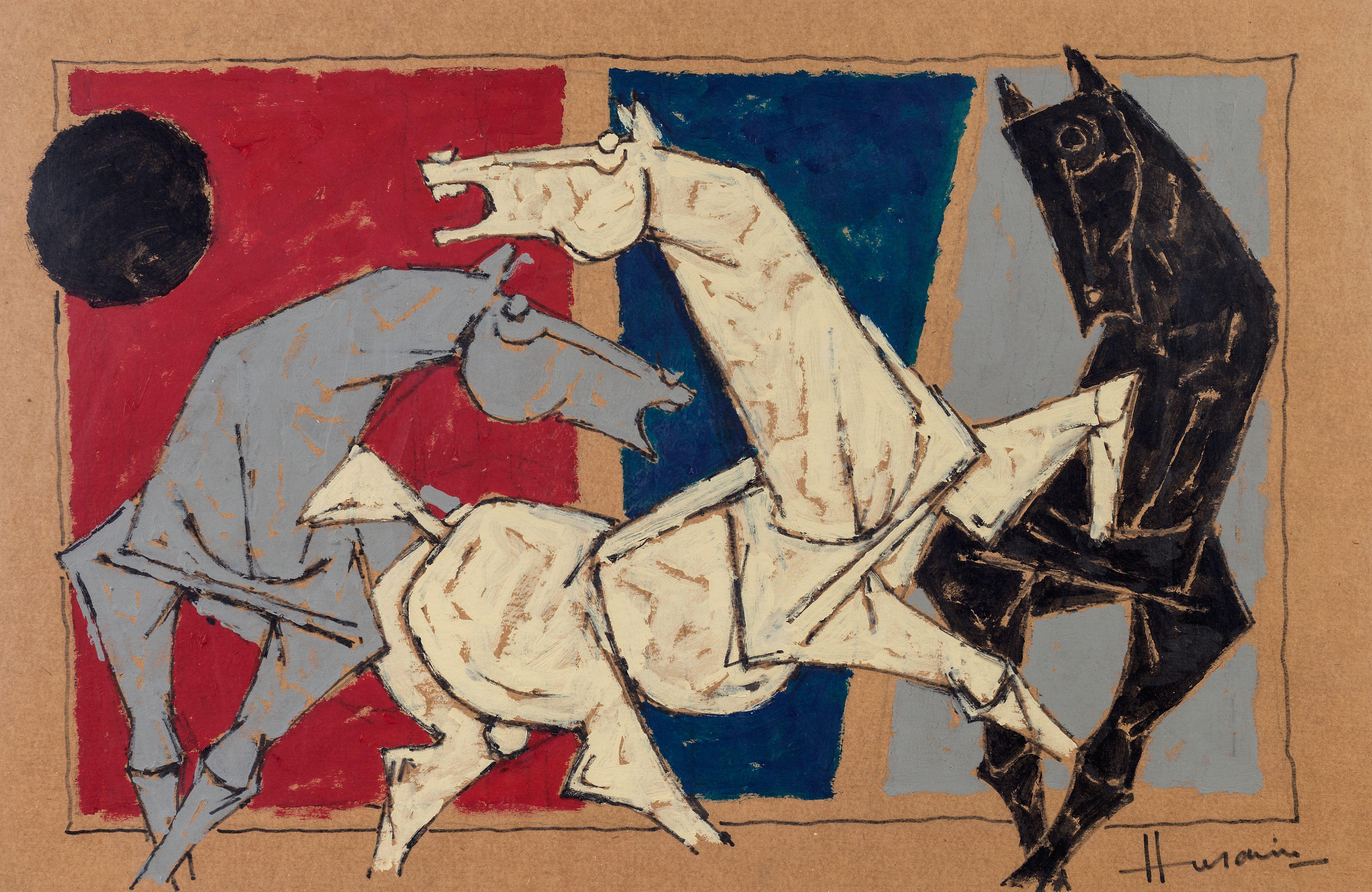 Maqbool Fida Husain - Untitled (Three Horses)