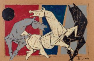 Maqbool Fida Husain - Untitled (Three Horses)