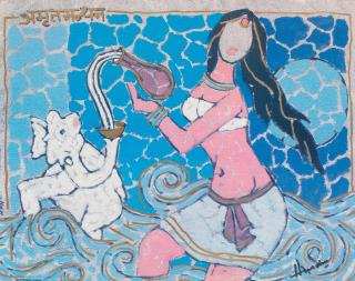 Maqbool Fida Husain - Untitled (Woman and elephant)