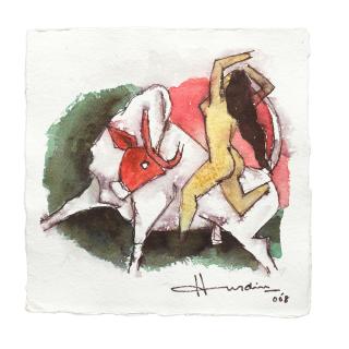 Maqbool Fida Husain - Untitled (Woman & Bull)