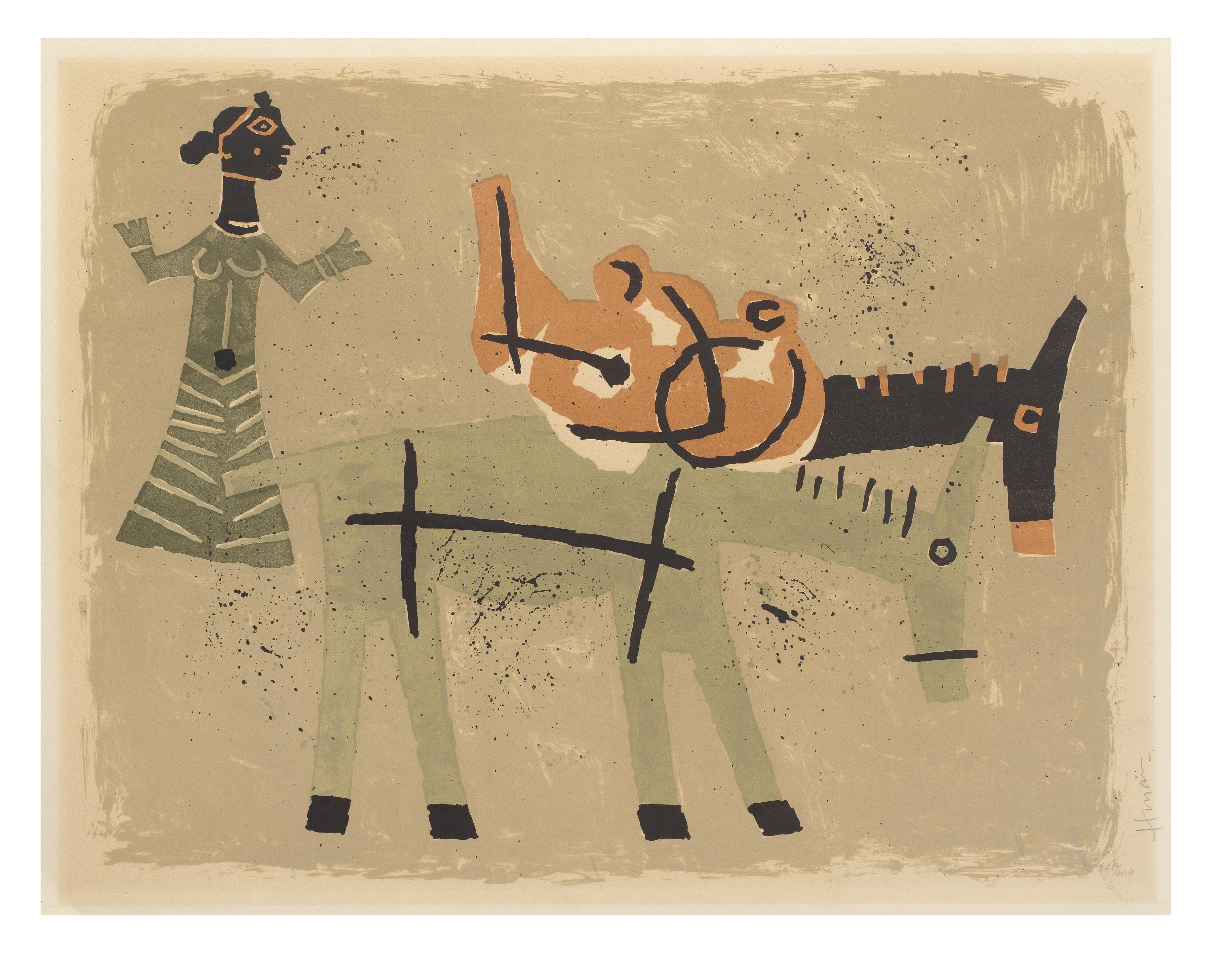 Maqbool Fida Husain - Untitled (Woman with Two Donkeys)