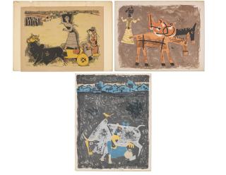 Maqbool Fida Husain - Untitled (Yatra; Untitled; Untitled)