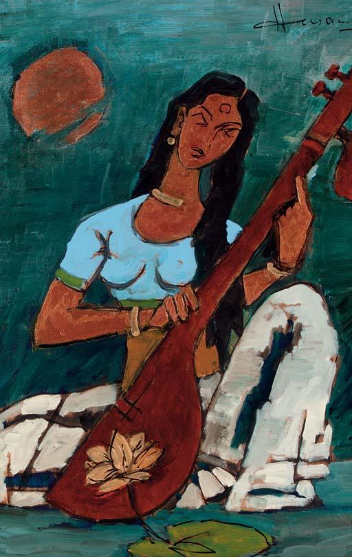 Maqbool Fida Husain - Woman Playing Veena