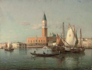 Marc Aldine - Boats in front of the Doge\'s Palace, Venice