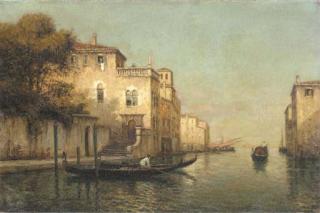 Marc Aldine - Gondoliers on a Canal, Venice.