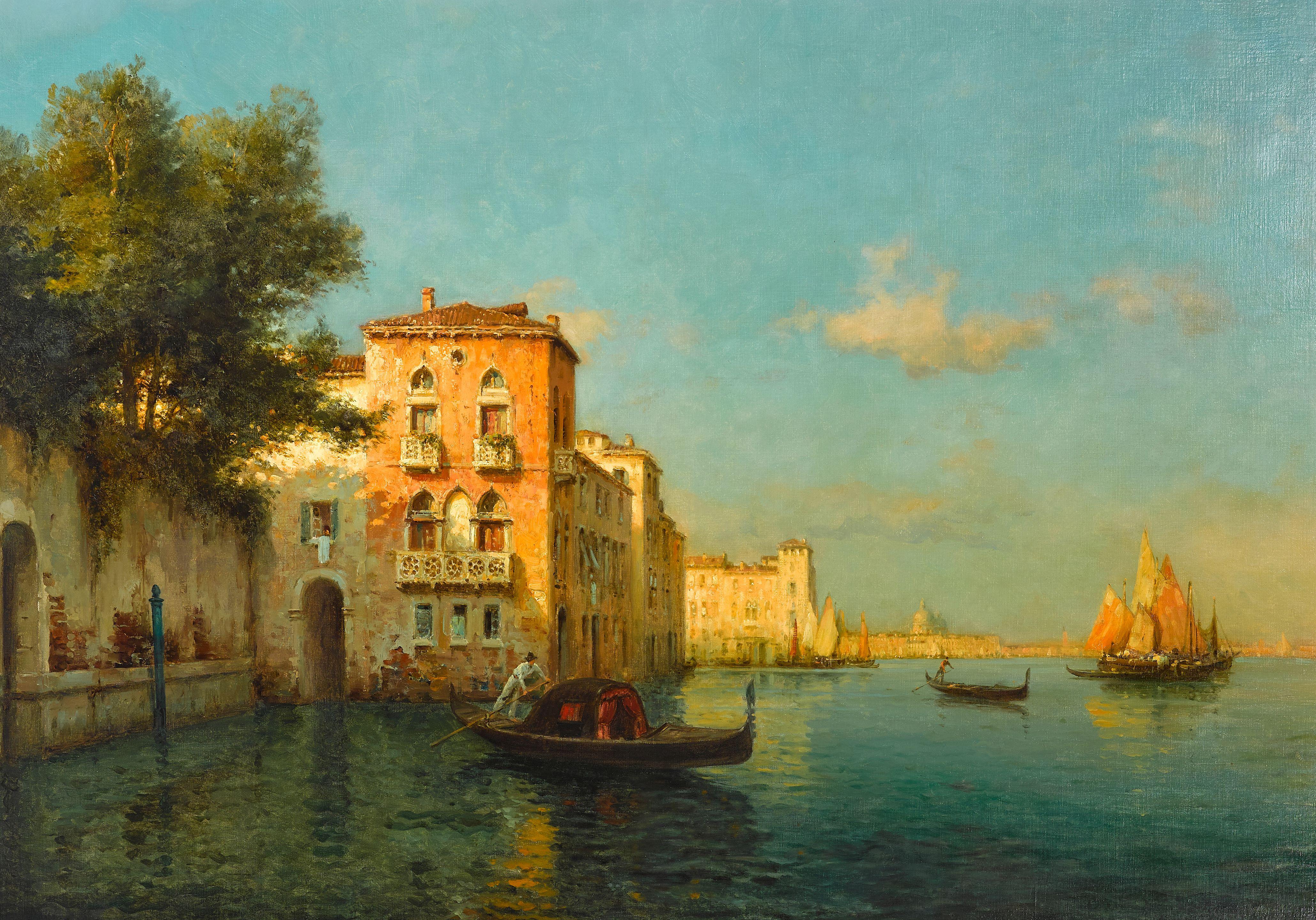 Marc Aldine - Gondoliers on a Venetian canal