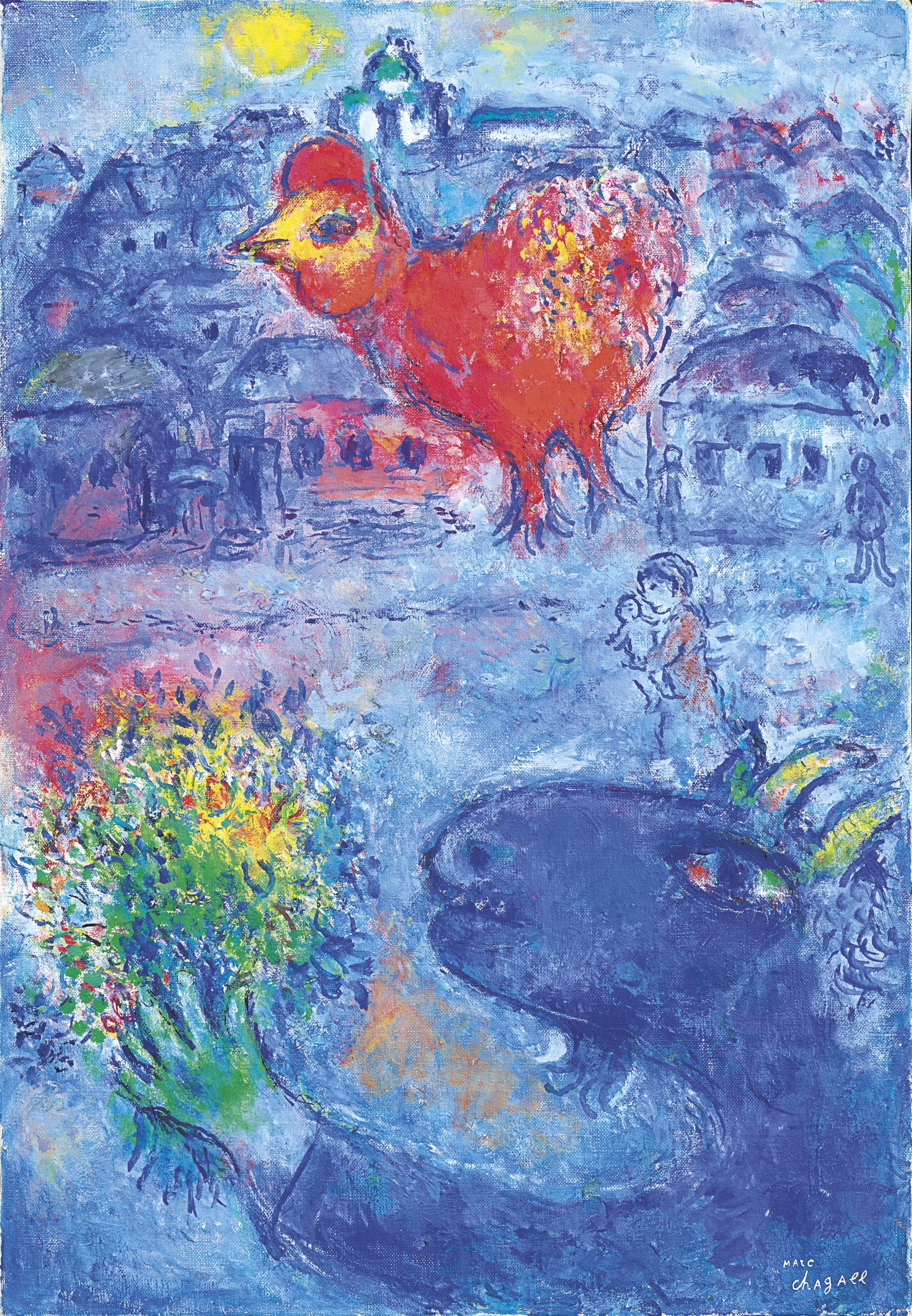 Marc Chagall - Bouc bleu au coq rouge