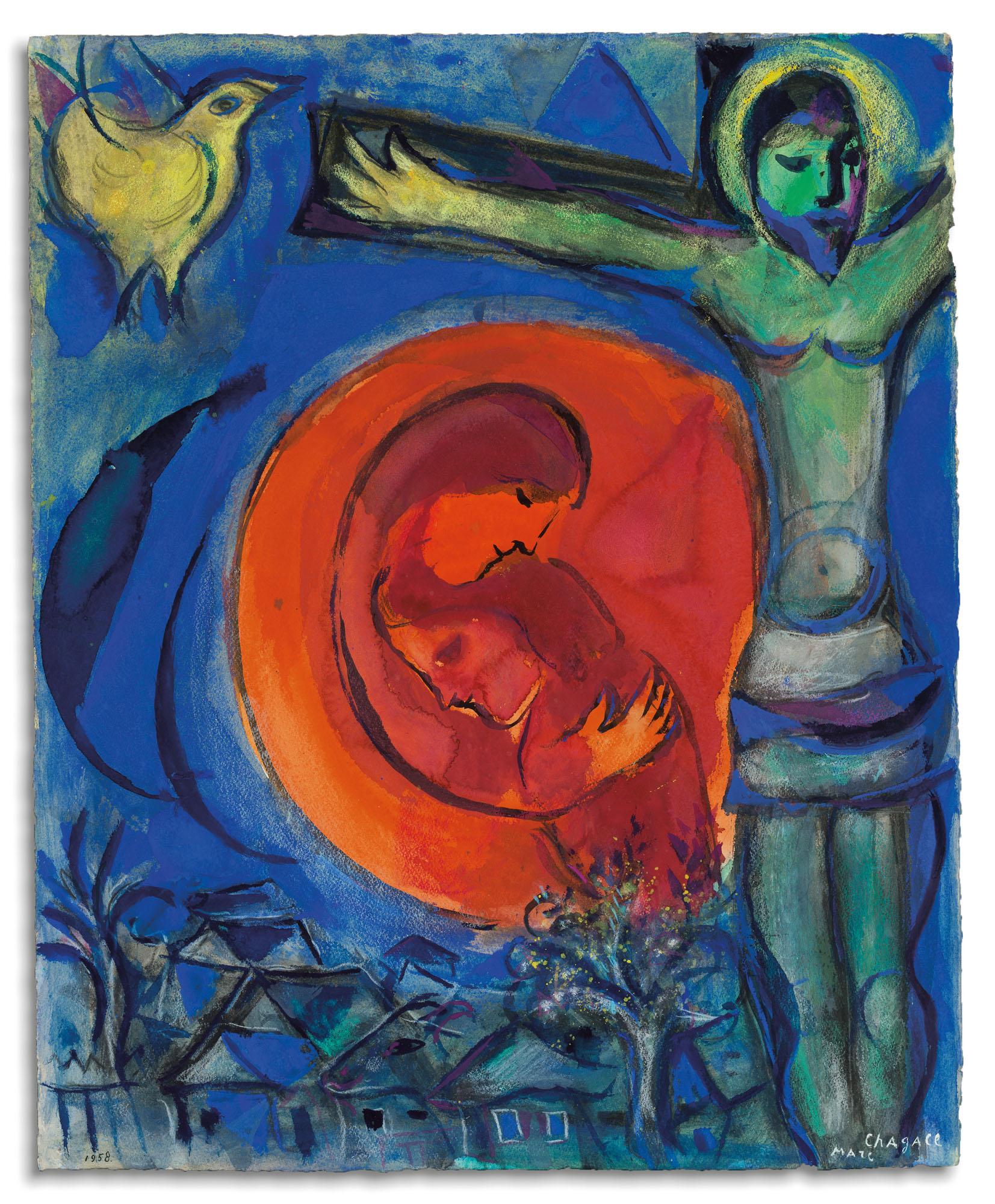Marc Chagall - Christ au couple en rouge
