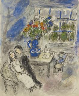Marc Chagall - Confidences dans l\'atelier au vase bleu