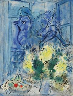 Marc Chagall - Coq et ange au-dessus de fleurs et fruits