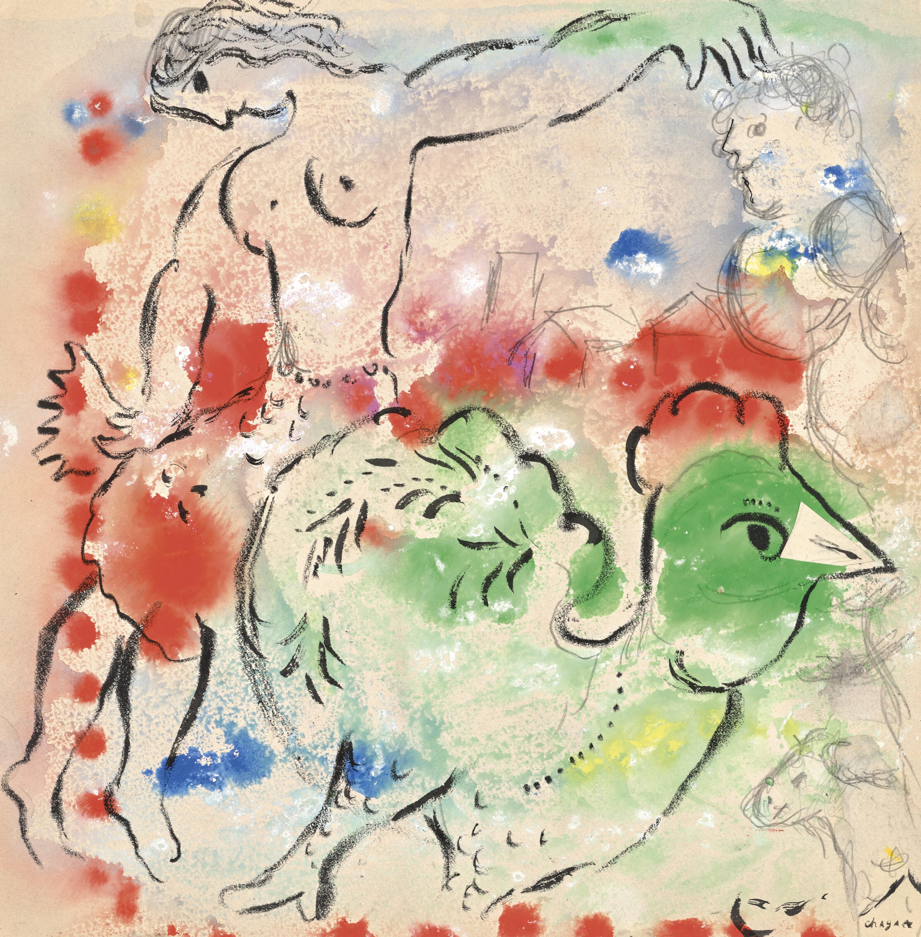 Marc Chagall - Esquisse pour Femme et coq à l\'éventail