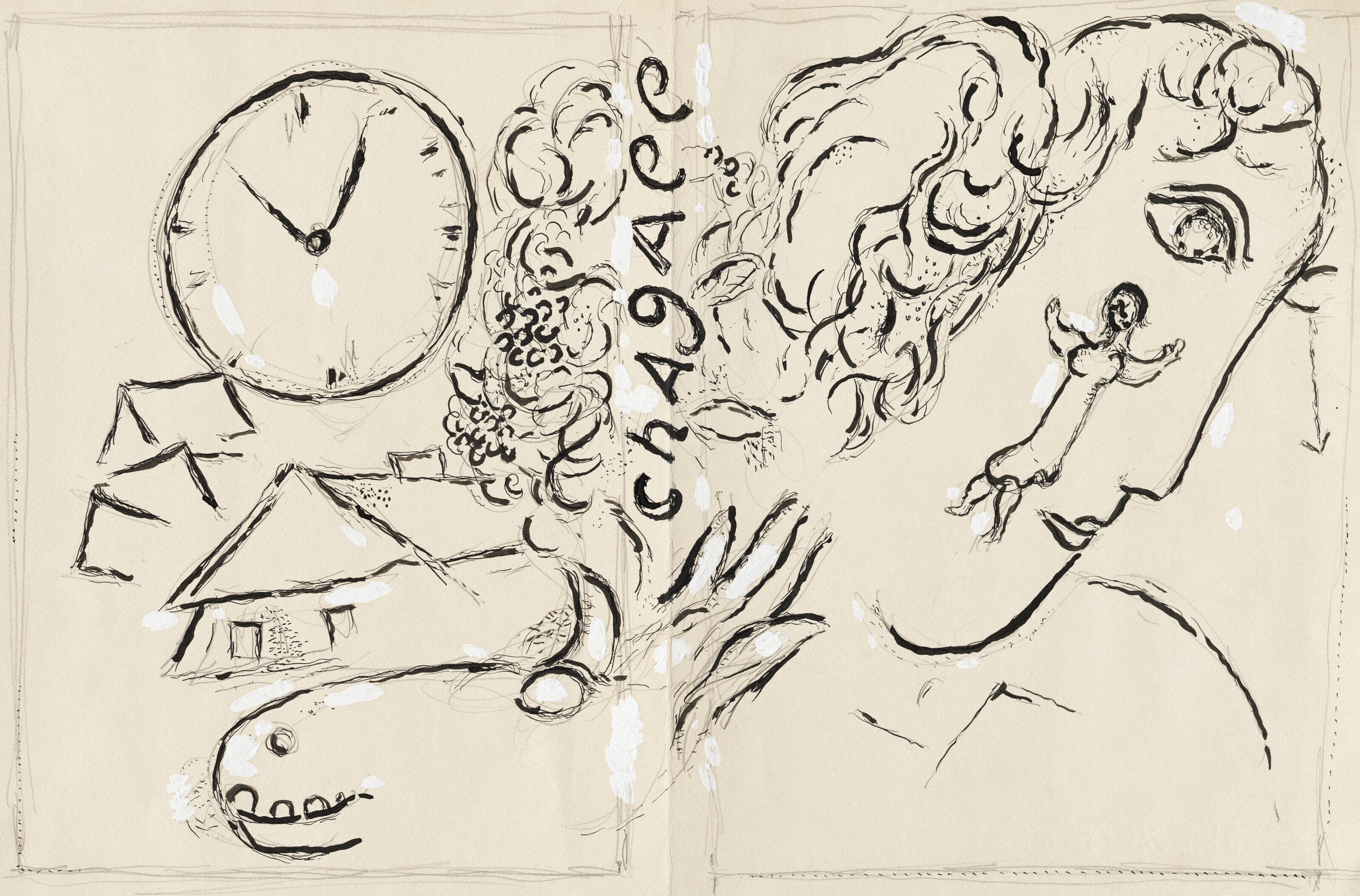 Marc Chagall - Esquisse préparatoire pour la mise en page de la couverture de Franz Meyer Leben und Werk Cologne