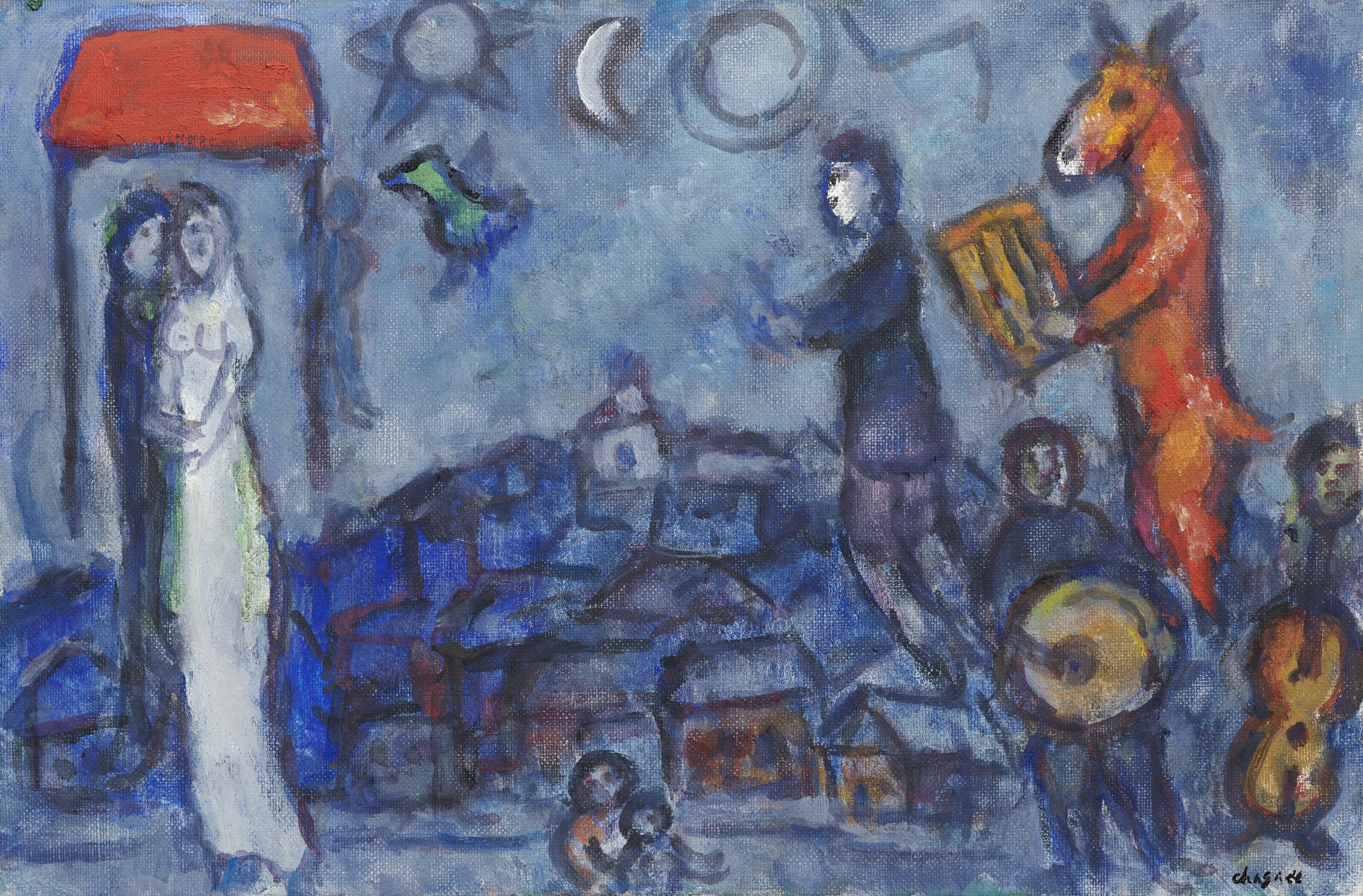 Marc Chagall - L\'âne musicien et les mariés