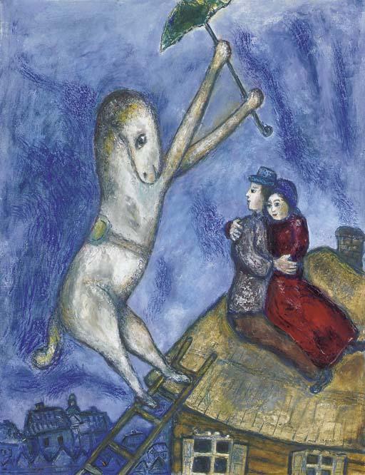 Marc Chagall - Le cheval à l\'ombrelle et les amoureux sur le toit