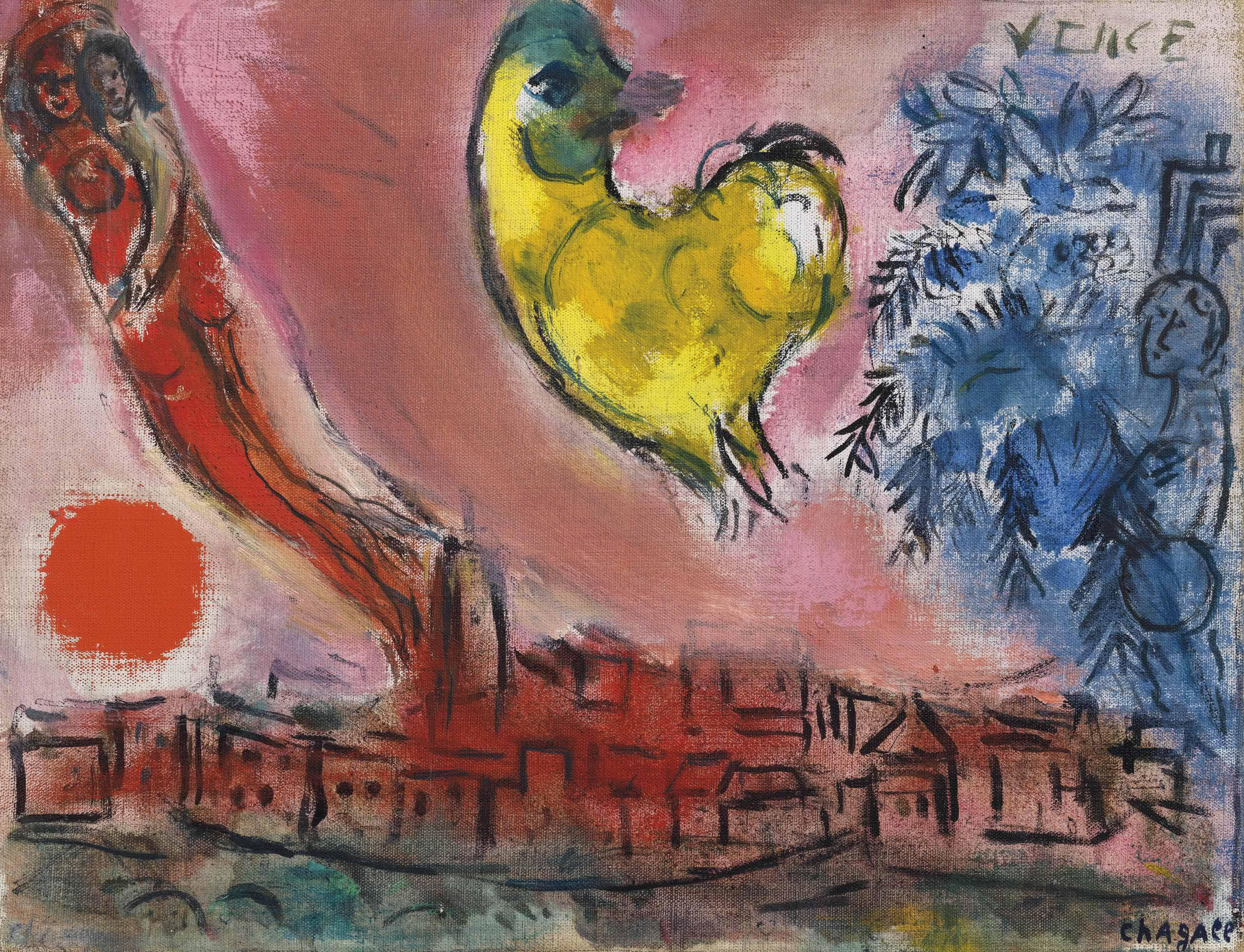 Marc Chagall - Le coq jaune dans le ciel de Vence