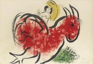 Marc Chagall - Le Coq Rouge, from \'Derrière le Miroir\' (Mourlot 60)