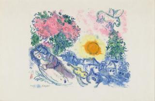Marc Chagall - Les Amoureux aux Coucher du Soleil