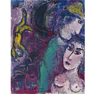 Marc Chagall - Les Amoureux Sur Fond Mauve