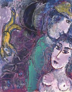 Marc Chagall - Les amoureux sur fond mauve