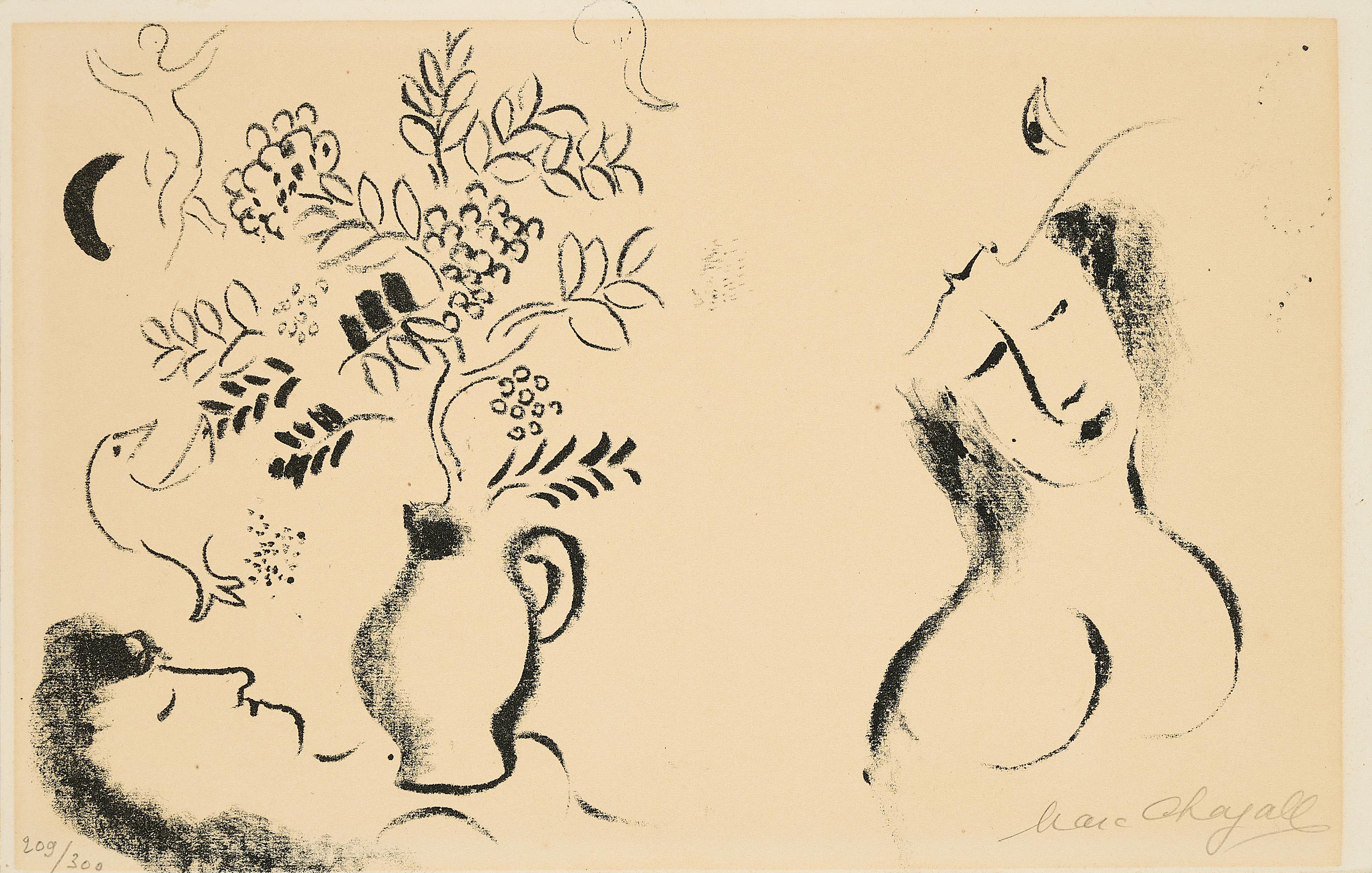 Marc Chagall - Litho pour un Catalogue (Vase aux Amoureux).