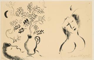Marc Chagall - Litho pour un Catalogue (Vase aux Amoureux).