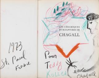 Marc Chagall - Peintre À La Palette Pour Teddy Kollek 12 5/8 X 19 In (48.3X 32 Cm)