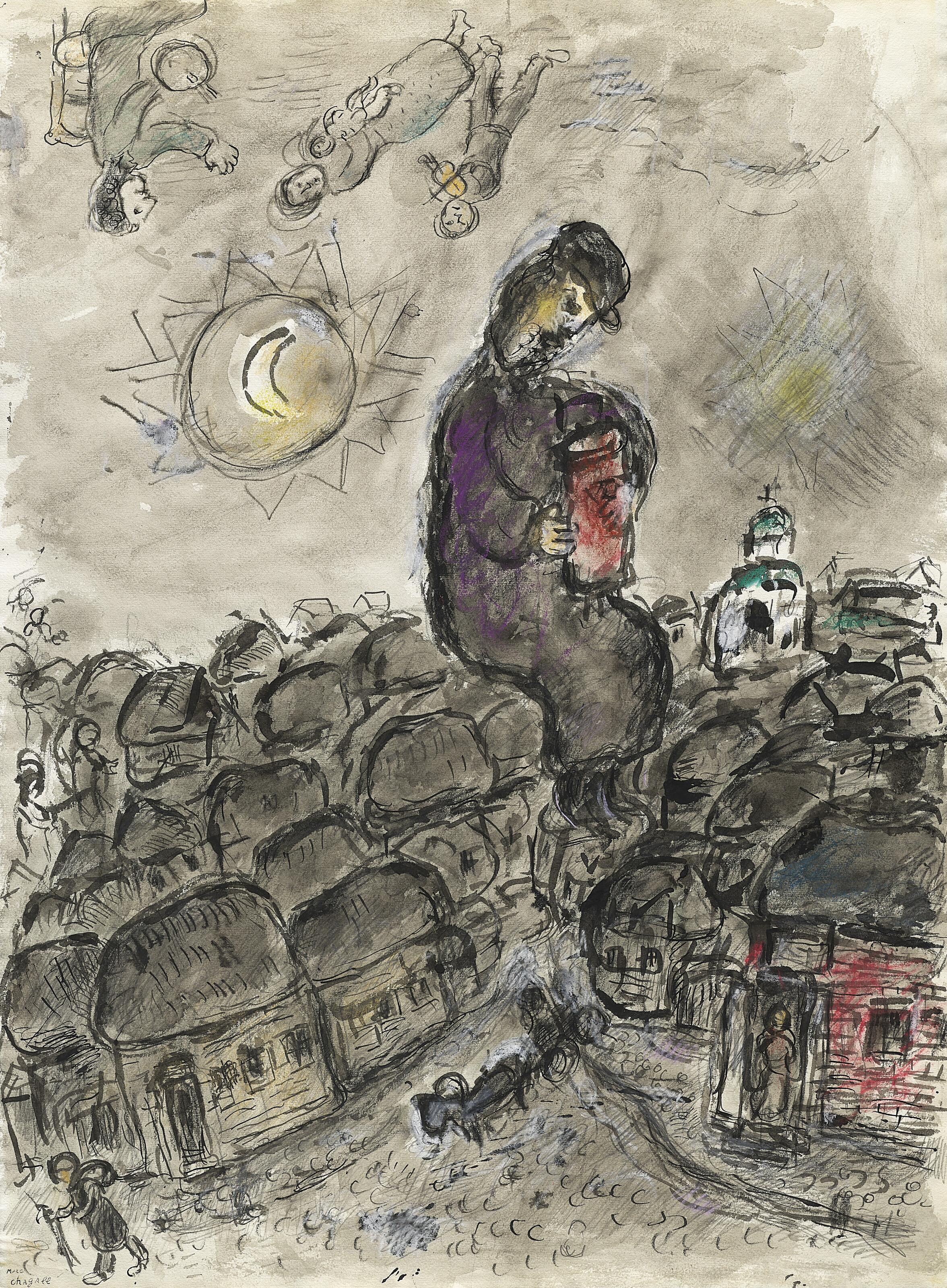 Marc Chagall - Rabbin à la Torah sur les toits de Vitebsk