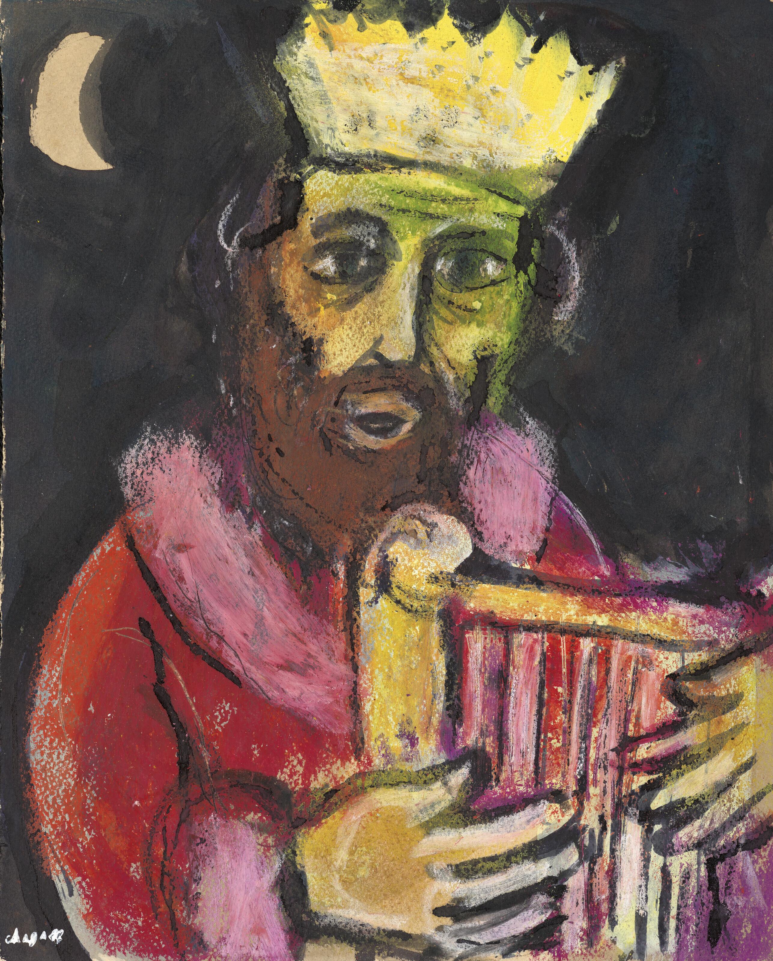 Marc Chagall - Roi David à la harpe dans la nuit