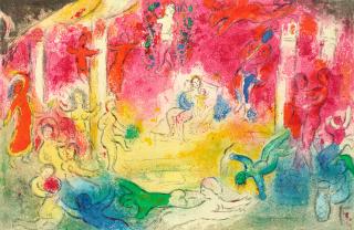 Marc Chagall - Temple et histoire de bacchus, Pl. 39, from \'Daphnis et Chloé\'