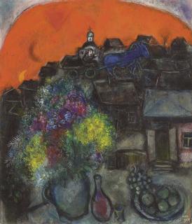 Marc Chagall - Village noir au ciel rouge