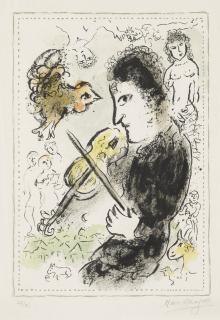 Marc Chagall - Violinist With Cock (Mourlot 1000)