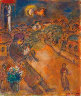 Marc Chagall - Violoniste dans le clair de lune orangé à Vitebsk