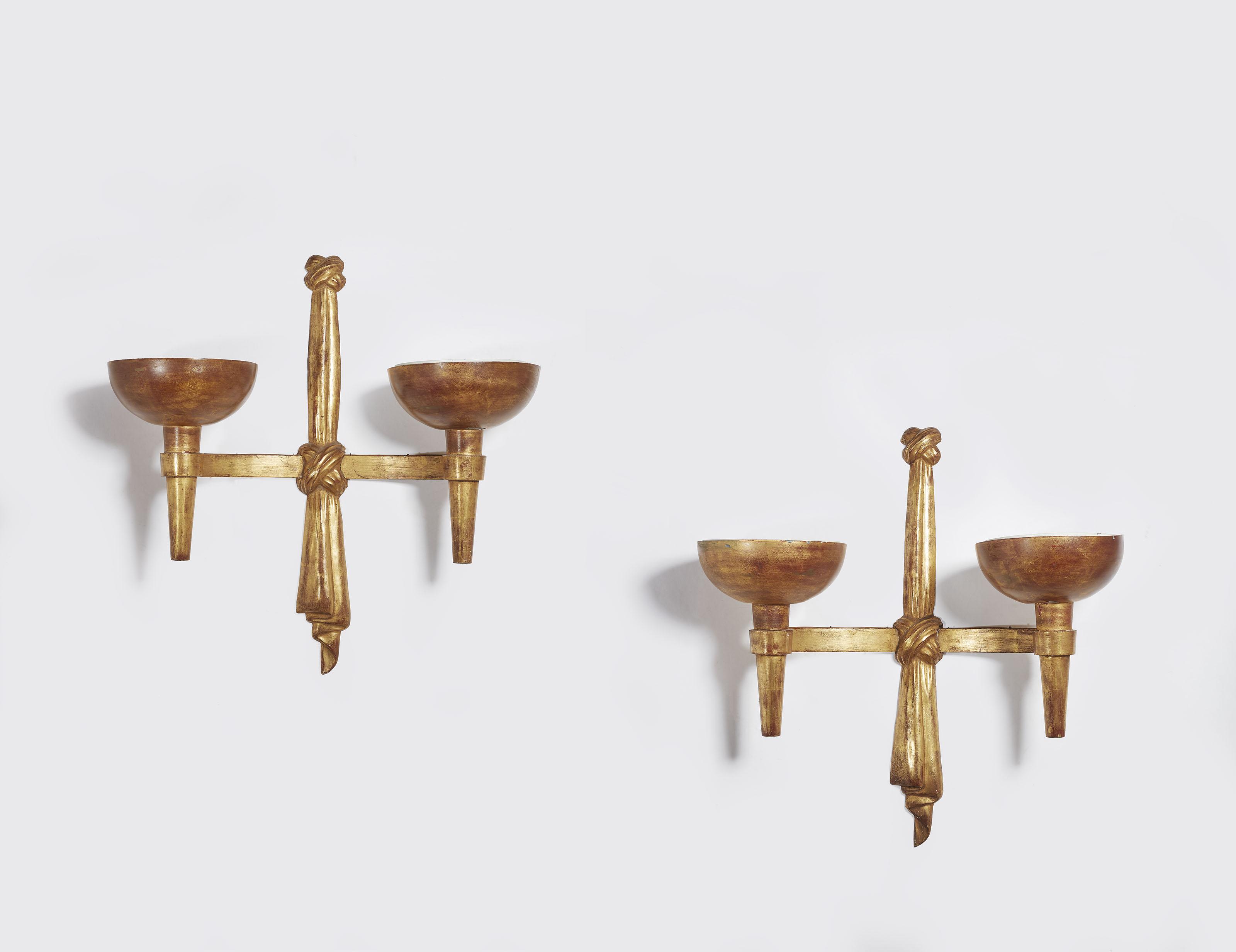 Marc Du Plantier - PAIRE D\'APPLIQUES À DEUX LUMIERES, MODÈLE CRÉÉ VERS 1948